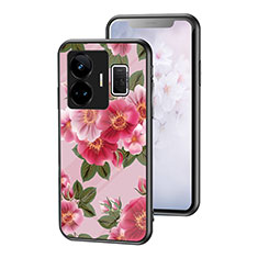 Coque Contour Silicone et Vitre Fleurs Miroir Etui Housse pour Realme GT3 5G Rouge