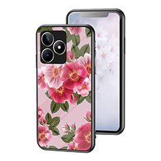 Coque Contour Silicone et Vitre Fleurs Miroir Etui Housse pour Realme Narzo N53 Rouge