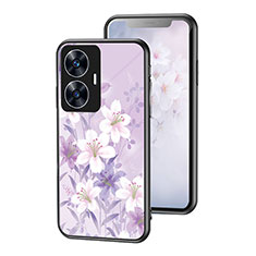 Coque Contour Silicone et Vitre Fleurs Miroir Etui Housse pour Realme Narzo N55 Violet Clair