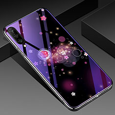 Coque Contour Silicone et Vitre Fleurs Miroir Etui Housse pour Samsung Galaxy A70S Violet