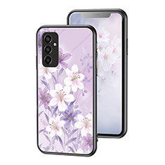 Coque Contour Silicone et Vitre Fleurs Miroir Etui Housse pour Samsung Galaxy F13 4G Violet Clair