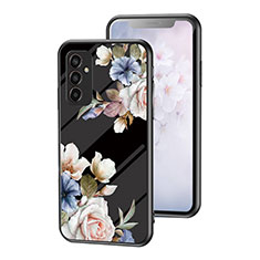 Coque Contour Silicone et Vitre Fleurs Miroir Etui Housse pour Samsung Galaxy M13 4G Noir