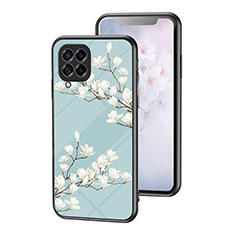 Coque Contour Silicone et Vitre Fleurs Miroir Etui Housse pour Samsung Galaxy M53 5G Cyan