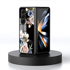 Coque Contour Silicone et Vitre Fleurs Miroir Etui Housse pour Samsung Galaxy Z Fold5 5G Noir