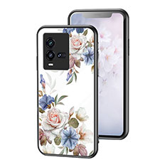 Coque Contour Silicone et Vitre Fleurs Miroir Etui Housse pour Vivo iQOO 9T 5G Blanc