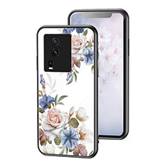 Coque Contour Silicone et Vitre Fleurs Miroir Etui Housse pour Vivo iQOO Neo7 5G Blanc