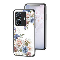 Coque Contour Silicone et Vitre Fleurs Miroir Etui Housse pour Vivo iQOO Z6 Pro 5G Blanc