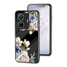 Coque Contour Silicone et Vitre Fleurs Miroir Etui Housse pour Vivo iQOO Z6 Pro 5G Noir