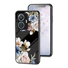 Coque Contour Silicone et Vitre Fleurs Miroir Etui Housse pour Vivo T1 4G Noir