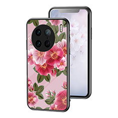 Coque Contour Silicone et Vitre Fleurs Miroir Etui Housse pour Vivo X90 Pro 5G Rouge