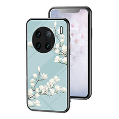 Coque Contour Silicone et Vitre Fleurs Miroir Etui Housse pour Vivo X90 Pro+ Plus 5G Cyan