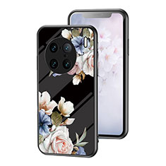 Coque Contour Silicone et Vitre Fleurs Miroir Etui Housse pour Vivo X90 Pro+ Plus 5G Noir