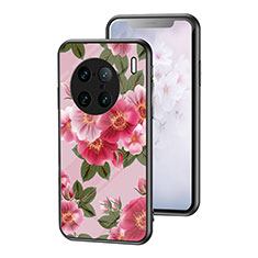 Coque Contour Silicone et Vitre Fleurs Miroir Etui Housse pour Vivo X90 Pro+ Plus 5G Rouge