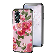 Coque Contour Silicone et Vitre Fleurs Miroir Etui Housse pour Vivo Y02S Rouge