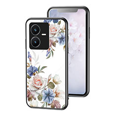 Coque Contour Silicone et Vitre Fleurs Miroir Etui Housse pour Vivo Y22 Blanc