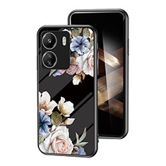 Coque Contour Silicone et Vitre Fleurs Miroir Etui Housse pour Xiaomi Poco C65 Noir