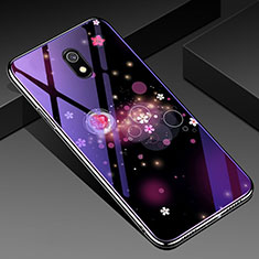 Coque Contour Silicone et Vitre Fleurs Miroir Etui Housse pour Xiaomi Redmi 8A Violet