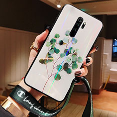Coque Contour Silicone et Vitre Fleurs Miroir Etui Housse pour Xiaomi Redmi Note 8 Pro Vert