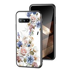 Coque Contour Silicone et Vitre Fleurs Miroir Etui Housse S01 pour Asus ROG Phone 3 Blanc