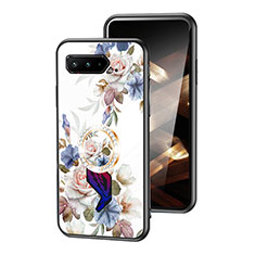 Coque Contour Silicone et Vitre Fleurs Miroir Etui Housse S01 pour Asus ROG Phone 5 Pro Blanc