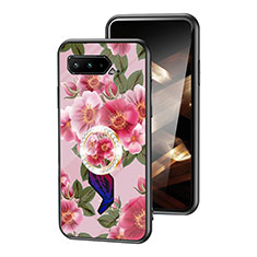 Coque Contour Silicone et Vitre Fleurs Miroir Etui Housse S01 pour Asus ROG Phone 5 Pro Rouge