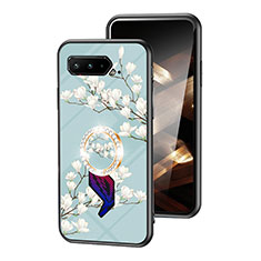 Coque Contour Silicone et Vitre Fleurs Miroir Etui Housse S01 pour Asus ROG Phone 5 Ultimate Cyan