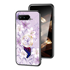 Coque Contour Silicone et Vitre Fleurs Miroir Etui Housse S01 pour Asus ROG Phone 5 Ultimate Violet Clair