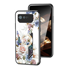 Coque Contour Silicone et Vitre Fleurs Miroir Etui Housse S01 pour Asus ROG Phone 6 Blanc