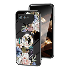 Coque Contour Silicone et Vitre Fleurs Miroir Etui Housse S01 pour Asus ROG Phone 6 Pro Noir