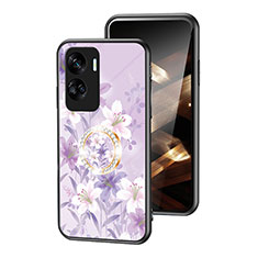 Coque Contour Silicone et Vitre Fleurs Miroir Etui Housse S01 pour Huawei Honor 90 Lite 5G Violet Clair