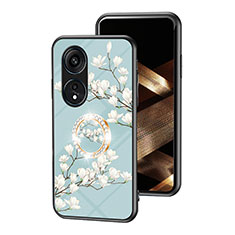 Coque Contour Silicone et Vitre Fleurs Miroir Etui Housse S01 pour Huawei Honor X5 Plus Cyan