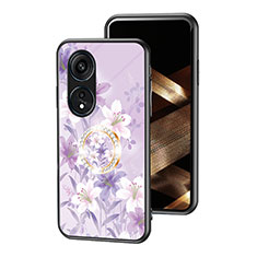 Coque Contour Silicone et Vitre Fleurs Miroir Etui Housse S01 pour Huawei Honor X5 Plus Violet Clair