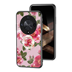 Coque Contour Silicone et Vitre Fleurs Miroir Etui Housse S01 pour Huawei Honor X9b 5G Rouge