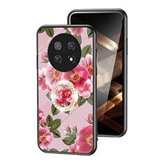 Coque Contour Silicone et Vitre Fleurs Miroir Etui Housse S01 pour Huawei Nova Y91 Rouge