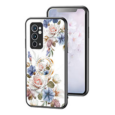 Coque Contour Silicone et Vitre Fleurs Miroir Etui Housse S01 pour OnePlus 9RT 5G Blanc