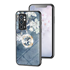 Coque Contour Silicone et Vitre Fleurs Miroir Etui Housse S01 pour OnePlus 9RT 5G Bleu