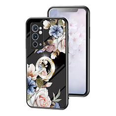 Coque Contour Silicone et Vitre Fleurs Miroir Etui Housse S01 pour OnePlus 9RT 5G Noir