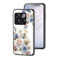 Coque Contour Silicone et Vitre Fleurs Miroir Etui Housse S01 pour OnePlus Ace Pro 5G Blanc