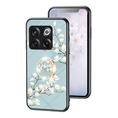 Coque Contour Silicone et Vitre Fleurs Miroir Etui Housse S01 pour OnePlus Ace Pro 5G Cyan