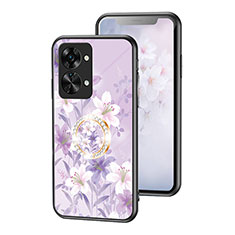 Coque Contour Silicone et Vitre Fleurs Miroir Etui Housse S01 pour OnePlus Nord 2T 5G Violet Clair