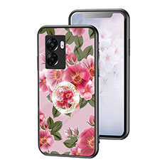 Coque Contour Silicone et Vitre Fleurs Miroir Etui Housse S01 pour OnePlus Nord N300 5G Rouge