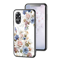 Coque Contour Silicone et Vitre Fleurs Miroir Etui Housse S01 pour Oppo A17 Blanc