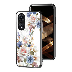 Coque Contour Silicone et Vitre Fleurs Miroir Etui Housse S01 pour Oppo A18 Blanc