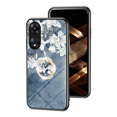 Coque Contour Silicone et Vitre Fleurs Miroir Etui Housse S01 pour Oppo A18 Bleu