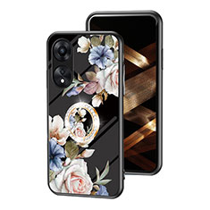 Coque Contour Silicone et Vitre Fleurs Miroir Etui Housse S01 pour Oppo A18 Noir