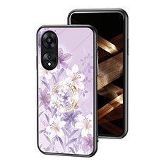 Coque Contour Silicone et Vitre Fleurs Miroir Etui Housse S01 pour Oppo A18 Violet Clair