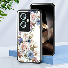 Coque Contour Silicone et Vitre Fleurs Miroir Etui Housse S01 pour Oppo A2 5G Blanc