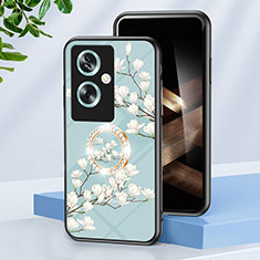 Coque Contour Silicone et Vitre Fleurs Miroir Etui Housse S01 pour Oppo A2 5G Cyan