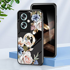 Coque Contour Silicone et Vitre Fleurs Miroir Etui Housse S01 pour Oppo A2 5G Noir