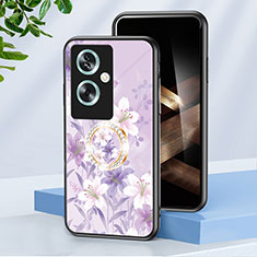 Coque Contour Silicone et Vitre Fleurs Miroir Etui Housse S01 pour Oppo A2 5G Violet Clair